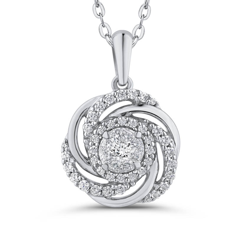 1/2 ct White Diamond 10K White Gold Swirl Fashion Pendant with Chain |  Jensen Jewelers