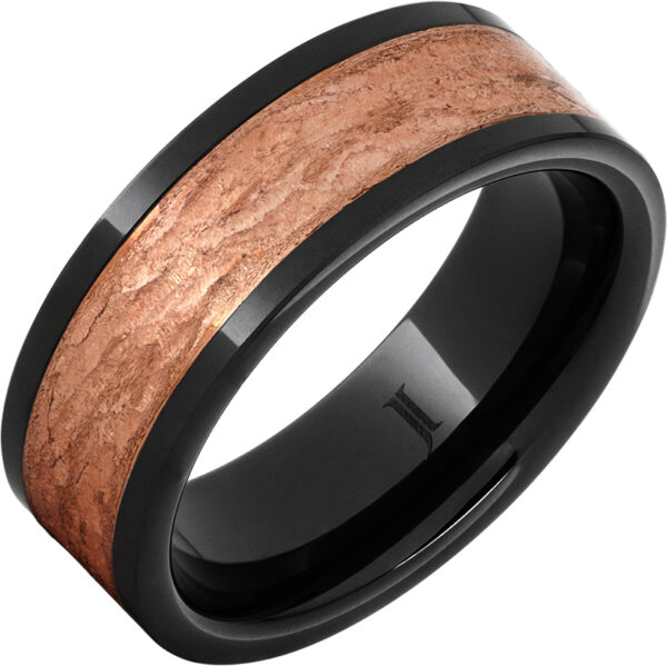 Black Diamond Ceramic™ Royal Copper™ Inlay Ring With Hand Carved Surface