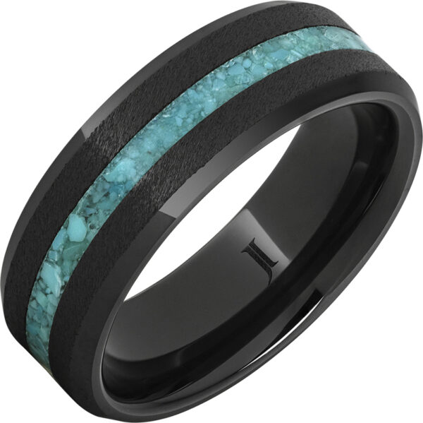 Black Diamond Ceramic™ Ring with Turquoise Inlay and Grain Finish