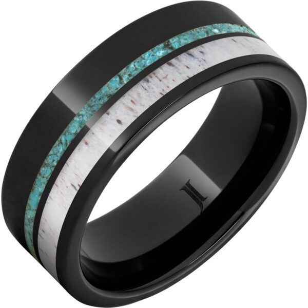 Black Diamond Ceramic™ Ring with Turquoise and Antler Inlays
