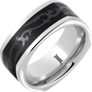 Celtic Cubist - Serinium® Ring with Ceramic Inlay and Celtic Thorn Engraving