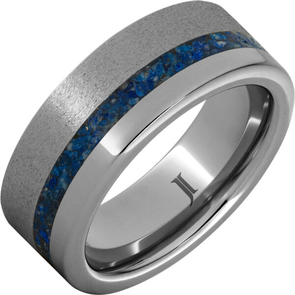 Rugged Tungsten™ Men's Ring with Lapis Lazuli Inlay and Stone Finish
