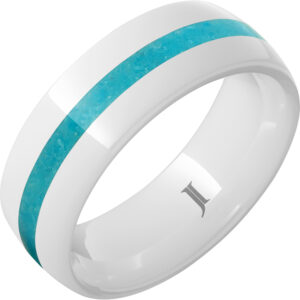 White Ceramic Domed Ring with Turquoise Inlay
