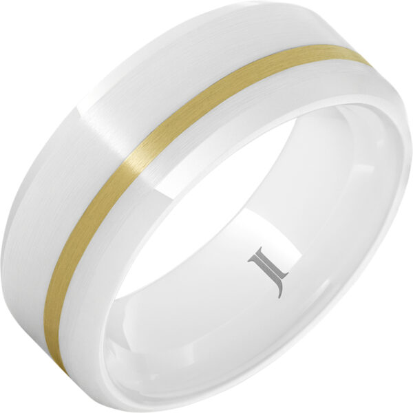 White Ceramic Ring with 14k Gold Inlay